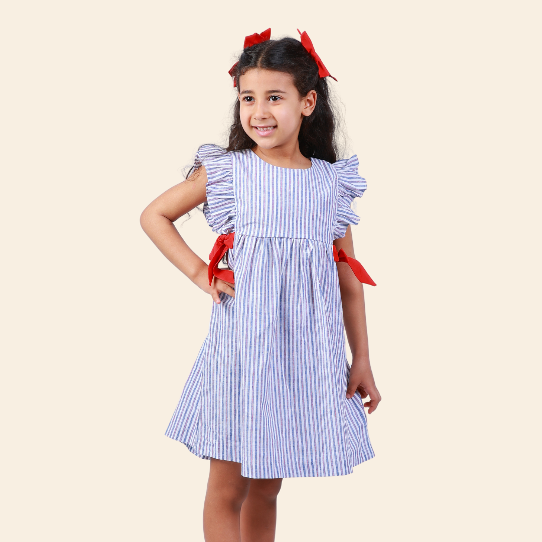 Robe Loly rayée bleu et rouge