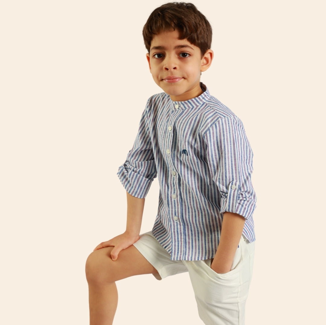 Chemise Moon rayée bleu et rouge