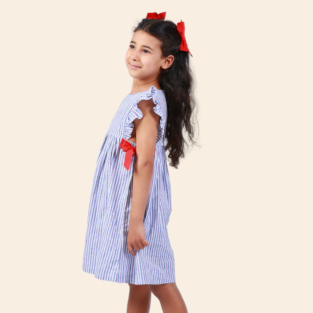 Robe Loly rayée bleu et rouge