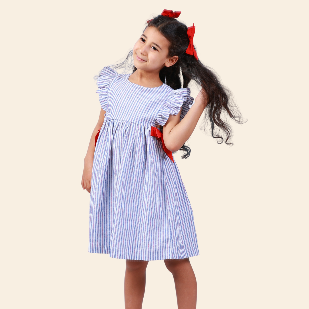 Robe Loly rayée bleu et rouge