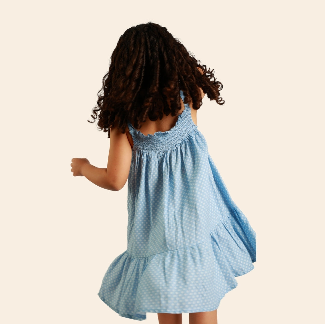 Robe Ania bleu ciel fleurie à bretelles