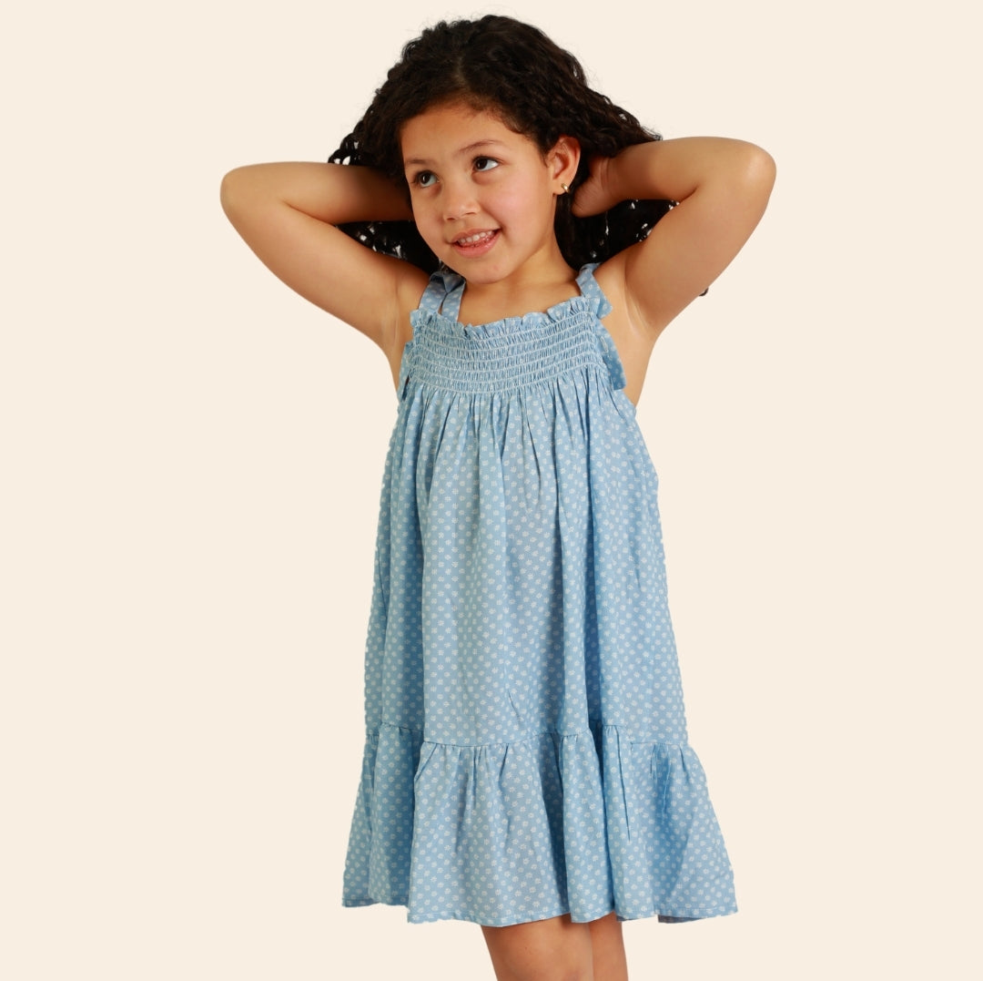 Robe Ania bleu ciel fleurie à bretelles