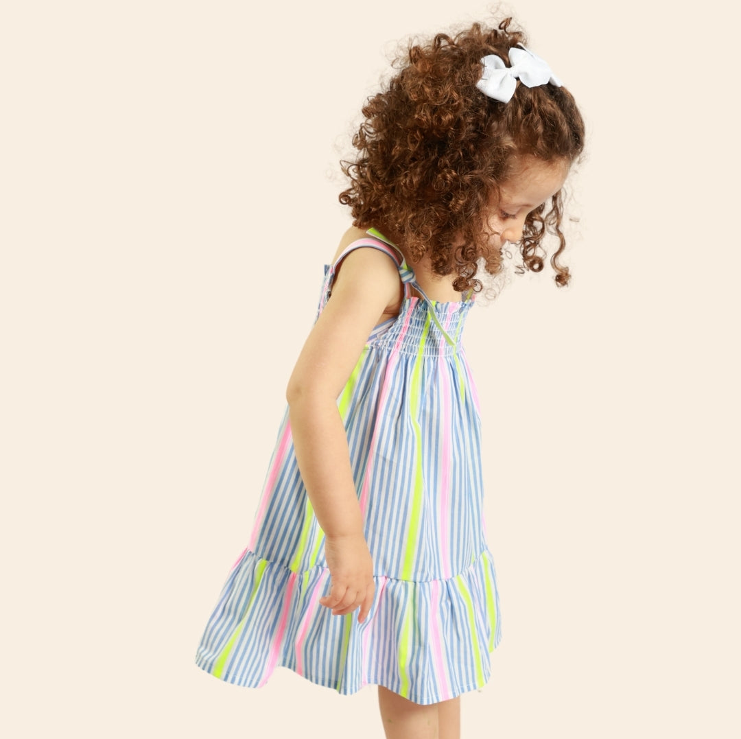 Robe Ania bleu ciel rayée à bretelles
