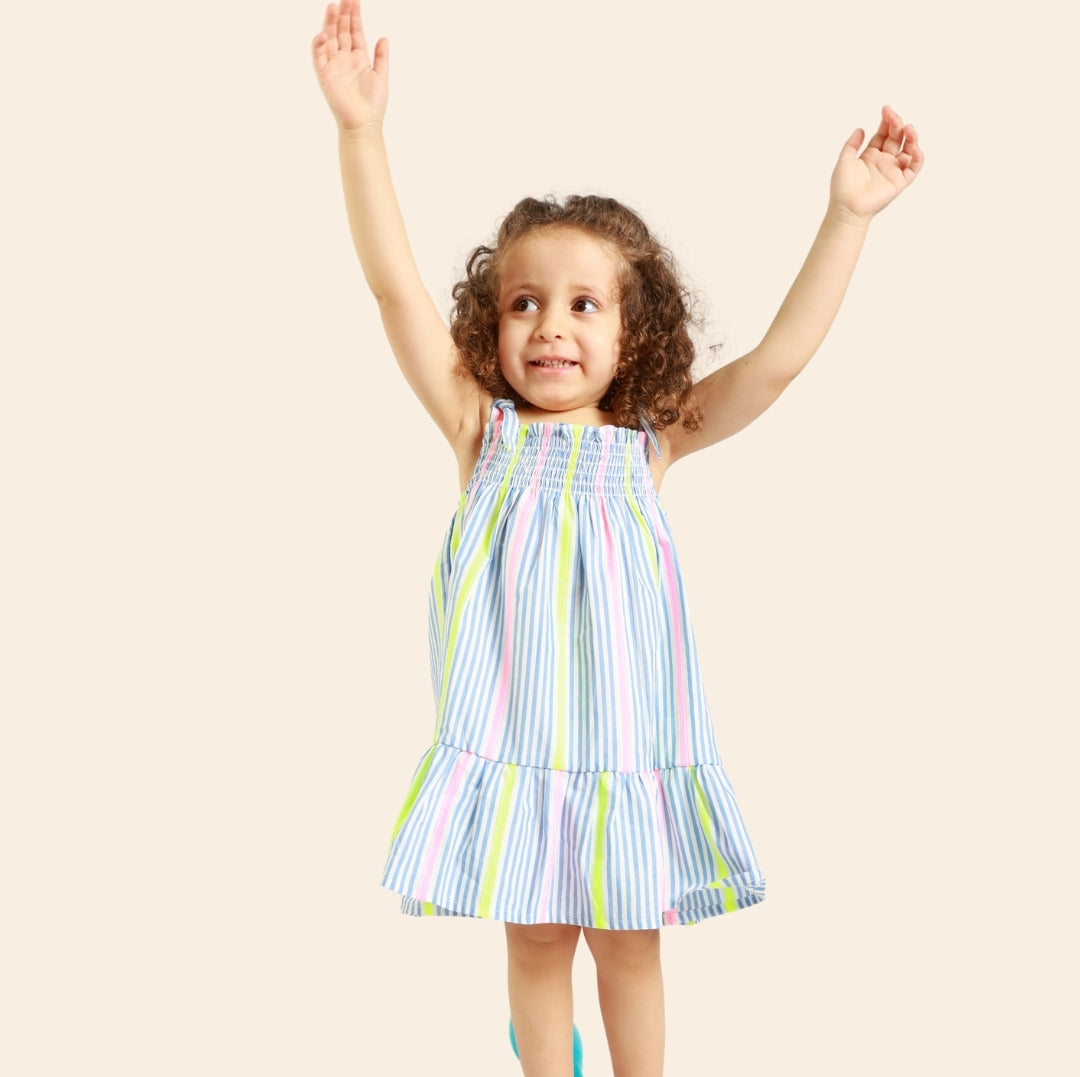 Robe Ania bleu ciel rayée à bretelles