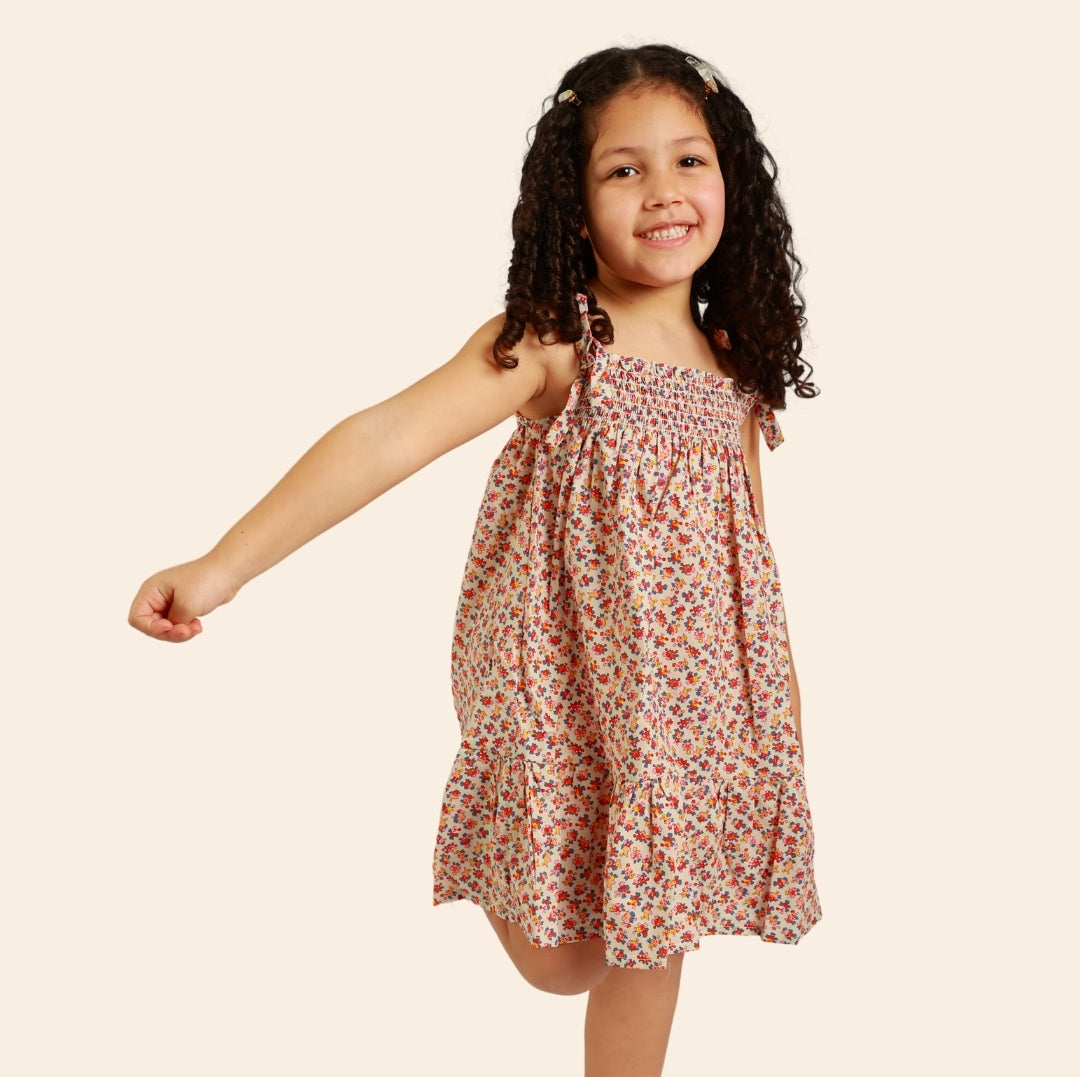 Robe Ania fleurie rouge et bleu à bretelles