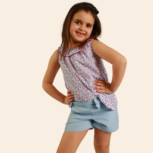 Short Loly papillon bleu clair chiné