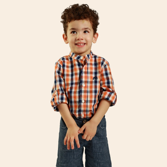 Chemise Moon à carreaux bleu et orange