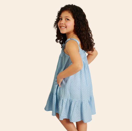 Robe Ania bleu ciel fleurie à bretelles