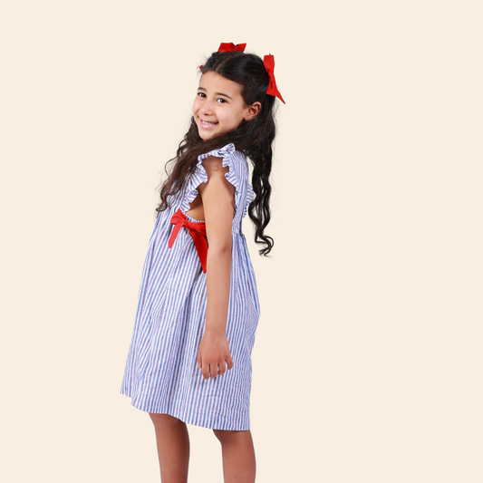 Robe Loly rayée bleu et rouge