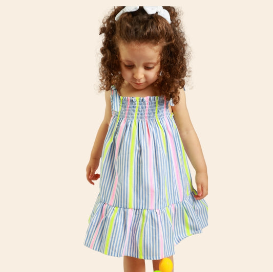 Robe Ania bleu ciel rayée à bretelles