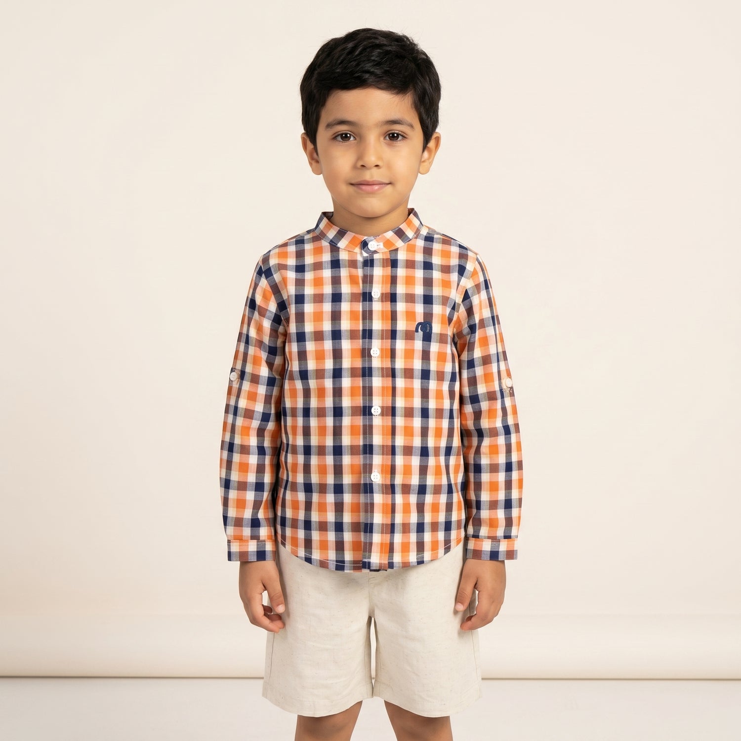 Chemise Moon carreaux bleu et orange