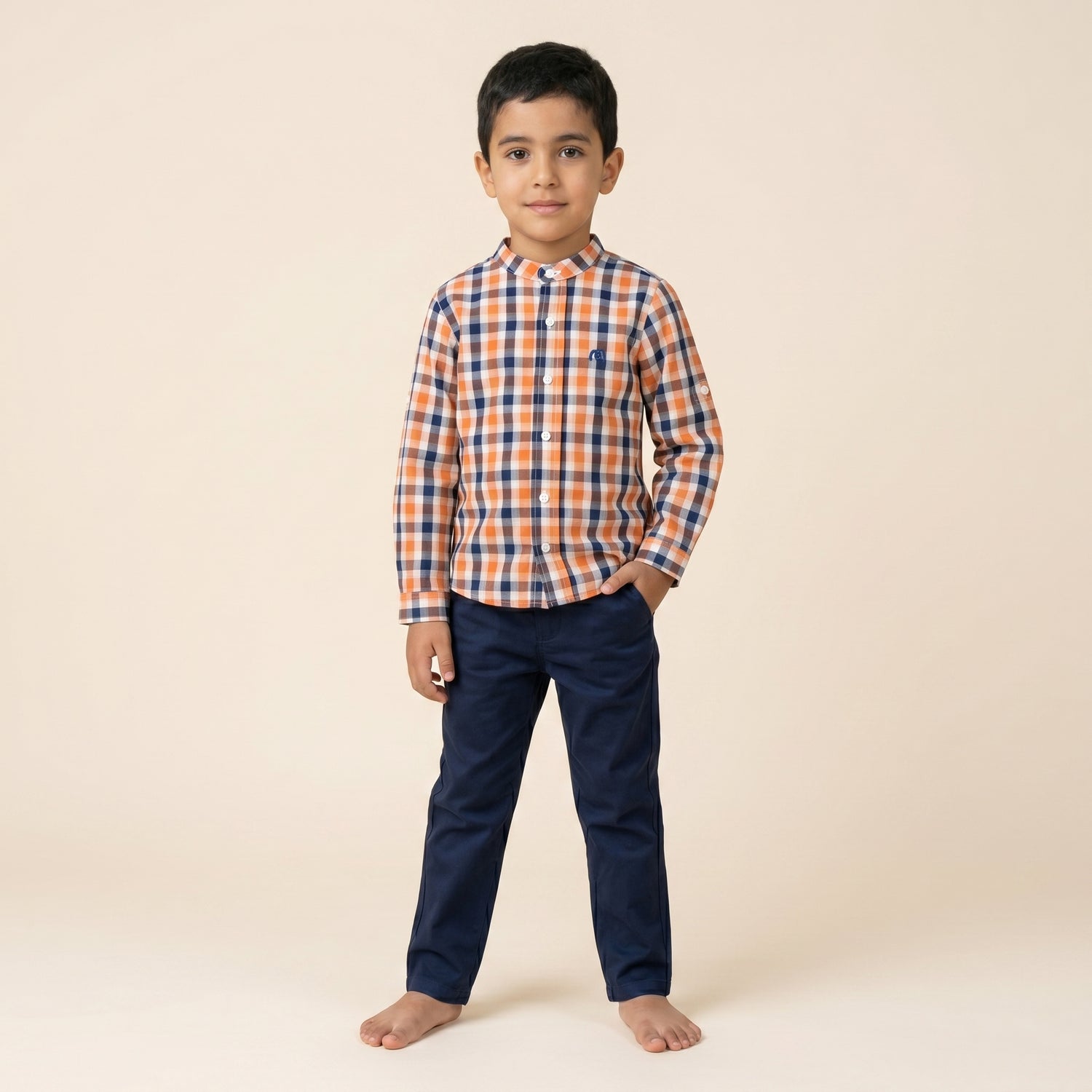Chemise Moon carreaux bleu et orange